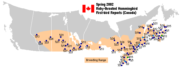 Ruby-throated map for Canada